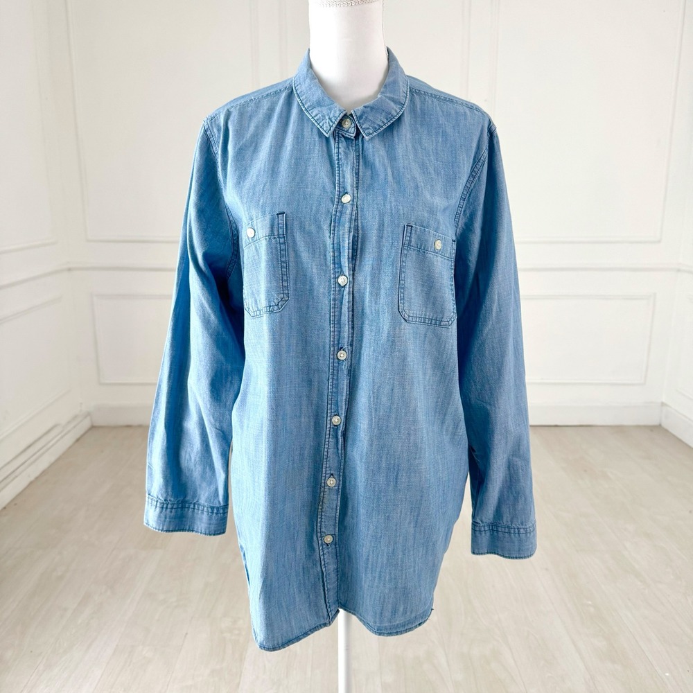 Old Navy Button Down Shirt Womens XXL Blue Chambray Long Sleeve Cotton Utility